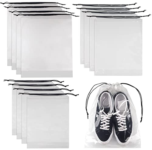 Transparente Schuhbeutel mit Zugband, große Größe wasserdichte Schuhsäcke，12 Stück 3 Größen Multifunktionale Aufbewahrungstasche für täglichen und Reisegebrauch