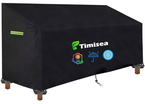Timisea Abdeckung Gartenbank,2 Sitzer Gartenbank Schutzhülle Abdeckung mit Kordelzug 4 Schnappverschlussgurte Winddicht Abdeckplane Wasserdicht UV-Beständig Oxford Gewebe Schutzhülle
