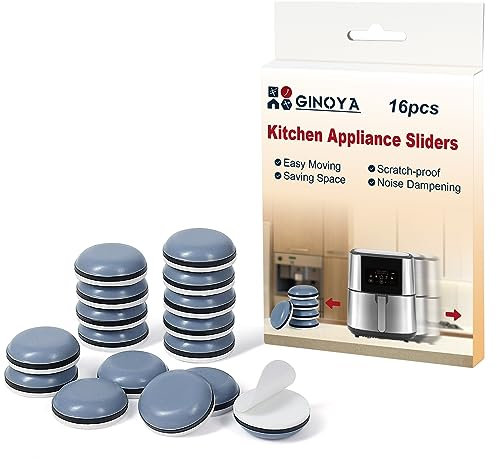 GINOYA Kitchen Appliance Sliders, 16pcs Adhesive Gliders for Air Fryer Bread Machine, Coffee Makers, Blenders, Aid Mixer and Pot (Grayish Blue)