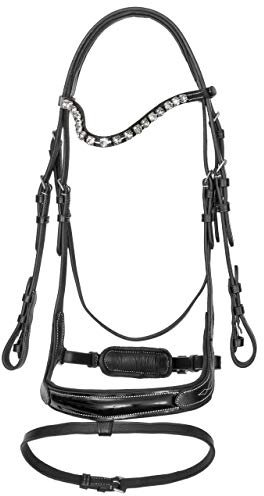 Start Amazon Ensemble de selle anatomique en cuir cheval et poney avec toile laquée muserolle (frange, noir)