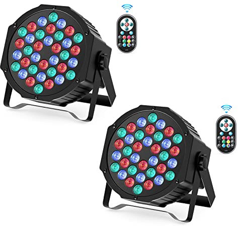 Leleght 2 PCS RGB LED Stage Light, 72W Par Can Light DMX 7CH with Remote Control and Sound Activation, 7 Lighting Modes Disco Lights for Parties Wedding Church Live Show Halloween Christmas
