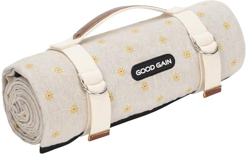 Picknick-Outdoor-Decken, wasserdicht, groß, Strandmatte, sandfrei, faltbar, mit Tragegurt, tragbare Campingdecke, Parkdecke für Graspark, Wandern, Reisen, Konzerte, drinnen (gelbe Blume)