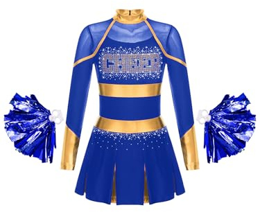 Freebily Vestido de Animadora Niñas Traje de Baile de porristas Ropa de Deportiva Danza Disfraz de Campeona de Animadora Cheerleaders Azul A 9-10 años