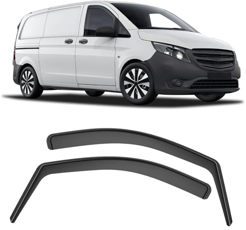GEARMONSTER Wind Deflector Car Window Black Compatible with Mercedes Vito 2016-2023 Car Window Rain Cover Rain Repellent Integrated Deflectors