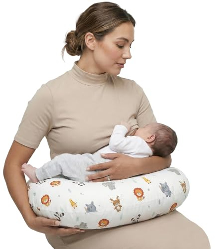 LivinEase Almohada de lactancia multifuncional – Almohada versátil para lactancia materna con funda de almohada 100% algodón – Regalos de embarazo – Almohada de lactancia lavable (selva)
