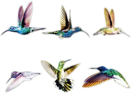 6 Mixed Beautiful Humming Bird Static Cling Window Stickers, Self Adhesive Decoration for Patio Doors, Glass Panels, Doors, Balconies, Shower Door and Glass Partitions