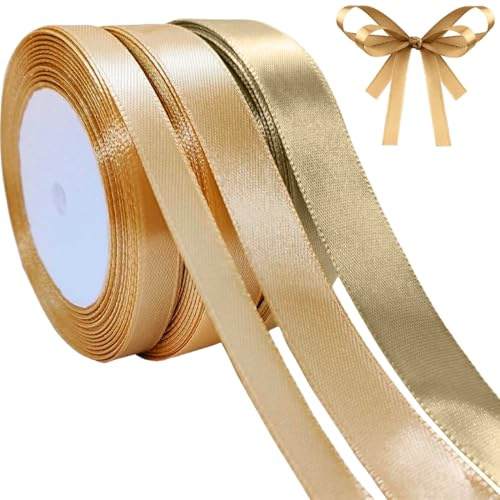 66m Nastro di raso dorato, 10 mm/15 mm/20 mm Oro Nastro in Tessuto Nastro Satinato,per Confezioni Regalo, Bomboniere, Artigianato, Fiocchi per Capelli, Bouquet da Sposa
