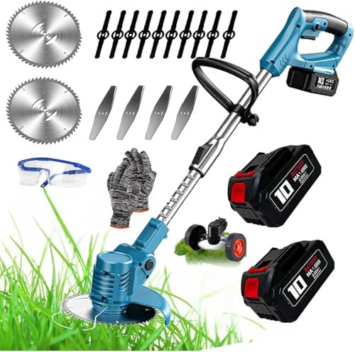 VOLTIX Decespugliatore a batteria, Tagliaerba Elettrico Senza Filo, Tagliabordi con 2 Batteria Testata Regolabile 180° e Maniglia Telescopica per Giardino