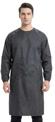 iplusmile Long Sleeve Waterproof Apron for Men & Women, Oilproof Work Smock with Large Pockets, Versatile Coverall for Cooking, Cleaning, Painting & Dog Grooming.