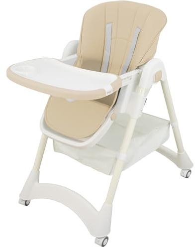 ALMAR Baby Trona de Bebe Evolutiva Beige | Silla de bebe hasta niño 50 kilos, Plegable, Elevable y Reclinable con Bandeja Extraible