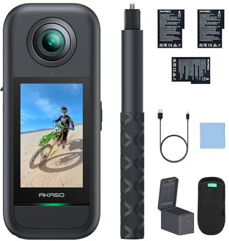 AKASO 360 Cámara de acción 360 Kit de Creador, Sensor de 1/2，5.7K 360, Fotos 72MP, Pantalla táctil de 2.29, Cámara Deportiva 360, Palo Selfie Invisible