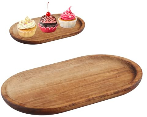 Vassoio in Legno di Acacia, Vassoio da Portata, Ovale Ripiano Piatto da Portata per Snack Formaggio Salsiccia Frutta, Vassoio Decorativo con Bordo Rialzato per Soggiorno Tavolino da Caffè o Bagno