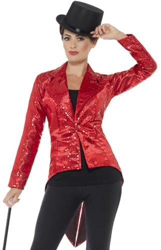 Smiffys Sequin Tailcoat Jacket, Ladies, Red, Party & Carnival Fancy Dress, Party Dress Up Costumes