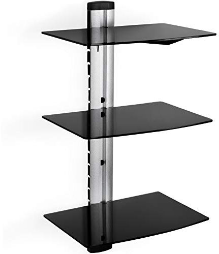 TecTake® Étagère Murale 3 Niveaux pour Lecteur DVD, Blu Ray, Console de Jeux, Etagere Murale en Verre, 80 x 42 x 34 cm, Étagère Rangement Accessoires Audio Vidéo Television, Réglable en Hauteur