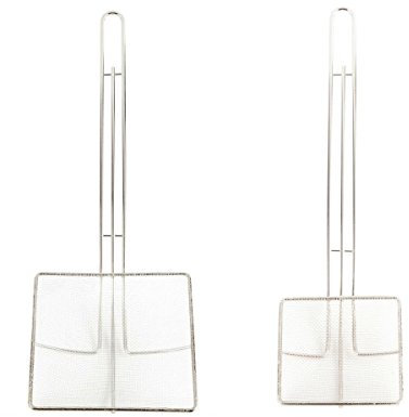Fine Mesh Deep Fryer Oil Skimmer/Strainer – Professional Set of Two - One 7” And One 5” Square Cooking Skimmers