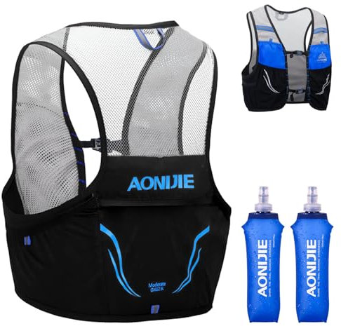 TRIWONDER 2.5L Ultraleicht Trinkrucksack, leichte Rucksackweste, Laufrucksack mit Soft Flasks für Marathon, Bergläufe, Radfahren (Blau&Schwarz, L/XL - 102-115 cm)