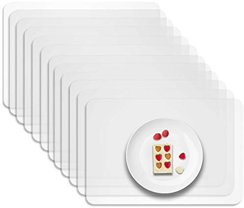 Panngu 12 Stück Transparent Platzsets, Schmutzabweisend Abwaschbar Kunststoff Tischsets, Premium Abgrifffeste Hitzebeständig Platzdeckchen, Tischunterlagen, Platz-Matten für Küche Speisetisch