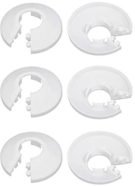 PAKEY Kunststoff-Rohrmanschetten, Wandflansch, einfache Installation, Kunststoff-Heizkörper-Rosette, Wasserrohr-Abdeckung, Abdeckmanschette, Wandrohr-Abdeckung, Dekoration, weiß, 16 mm, 6 Stück