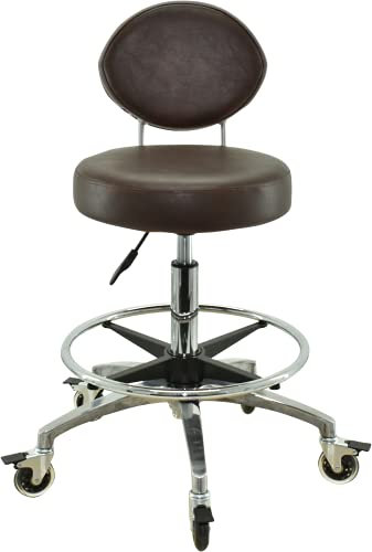 VAKON SALON - Rollhocker braun mit ovaler Lehne und Fußring - Premium Rollen mit Bremse - Höhenverstellbarer von 55-75 cm - Drehhocker Arbeitshocker