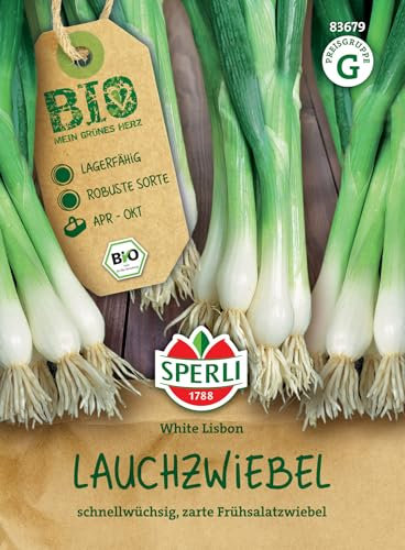 Sperli BIO Lauchzwiebelsamen 83679 – Schnellwüchsige Sorte - Zarte Frühsalatzwiebel - Inhalt für 1-2 lfd. Meter - Gemüsesamen, Samen Gemüse, Saatgut