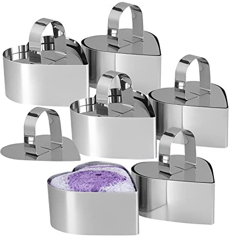 6 PièCes Emporte Forme De Coeur Anneaux, 4 * 8cm Anneaux à GâTeau Anneaux de PâTisserie avec Poussoirs Moule à Cake en Acier Inoxydable pour Mousse Dessert GâTeau