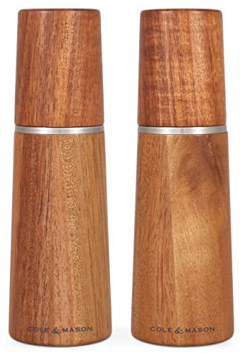 Cole & Mason H322225 Marlow Acacia Salt and Pepper Grinder Set, Precision+ Wooden, Acacia Wood, 185 mm, Gift Set, Includes 2 x Salt and Pepper Mills