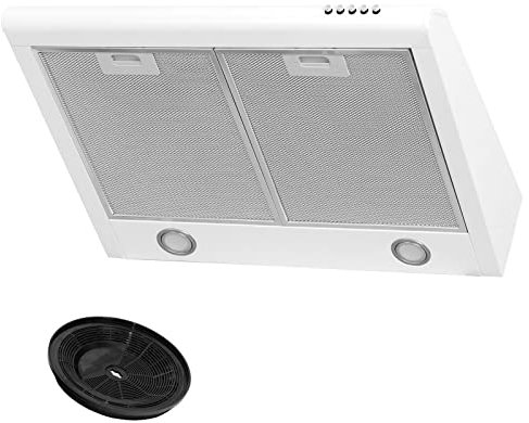 Dunstabzugshaube mit Filter Abzugshaube Dunst Unterbauhaube - Abluft/Umluft - 60 cm breit - Farbe: Weiß - Edelstahlgehäuse - LED-Beleuchtung [Energieklasse C]