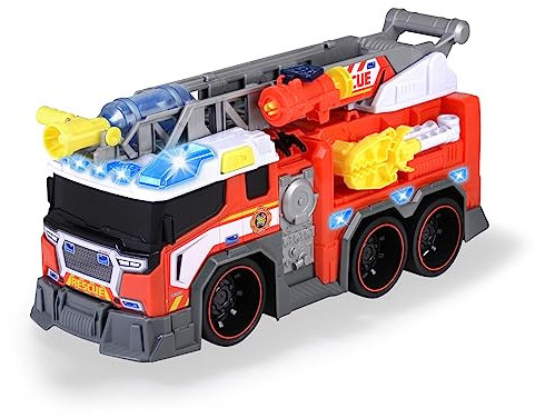 Dickie Toys - Feuerwehrauto mit Wasserspritze - Feuerwehr-Spielzeug groß (37,5 cm) für Kinder ab 3 Jahre, Auto mit ausziehbarer Leiter, Greifarm, Pfeilschuss-Funktion, Licht & Sound