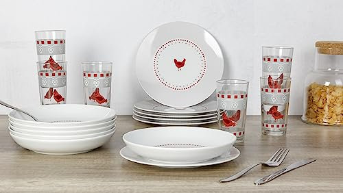 Cosy & Trendy Service Petit déjeuner en Porcelaine/Verre BASSE COUR18 pièces, 6 personnes