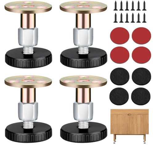 4 Pezzi Piedini Regolabili per Mobili, Gambe per Mobili, 27-64mm Piedini Armadio Regolabili, Vite di Bloccaggio o Autoadesiva, Adatto per Piedini per Letto, Piedi per Tavolo, Piedini per Divano