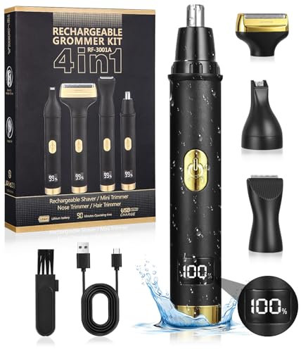 TIDEVAN Cortapelos para Nariz y Orejas Recortadora de Pelo de Nariz Recortador de Pelo Facial Profesional, IPX7 Impermeable, Removedor de Vello de Nariz Recargable por USB 4 en 1 con Pantalla LED