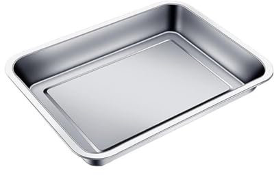 Padella in acciaio inox, teglia rettangolare, design con angoli lisci, facile da pulire, lavabile in lavastoviglie, padella ad alta resistenza o ciotola di raccolta per cucinare e arrostire 45 x 35 x