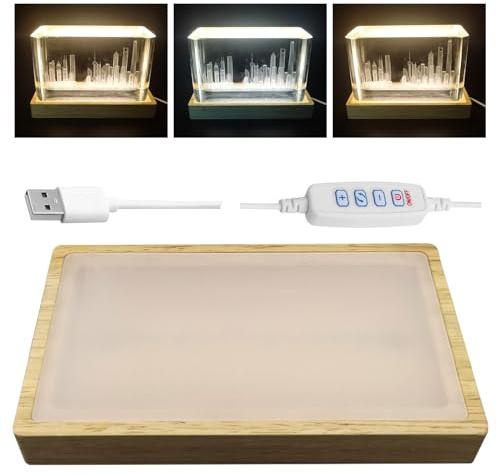 Base di esposizione con luce in cristallo a luminosità regolabile per vetro artistico, supporto in legno con luce notturna dimmerabile a 3 colori, base rettangolare a LED per arte in vetro cristallo
