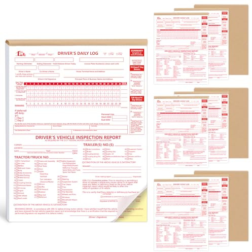 10 Pcs 8.5x11inch 2-in-1 Driver Log Books for Truckers Dot Log Book Driver Vehicle Inspection Report Log Books with Detail Backup Truck Inspection Forms 2-Ply Carbonless for Drivers （Large Size)