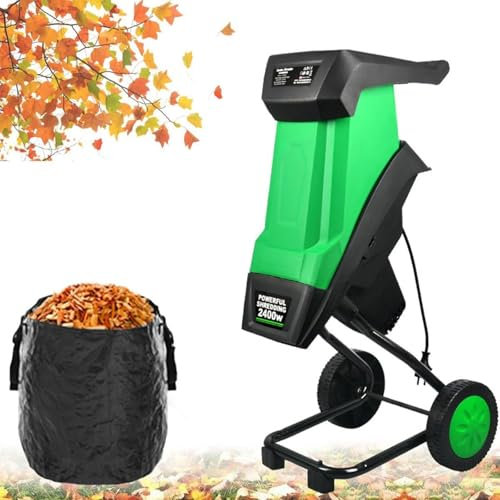 Electric Garden Shredder, 2400W Multifunctional Leaf Branch Shredder with Wheels and Debris Bag,50L large capacity, 4500rpm Rapid Wood Chipper Garden Cleaning Tool,for Outside Garde
