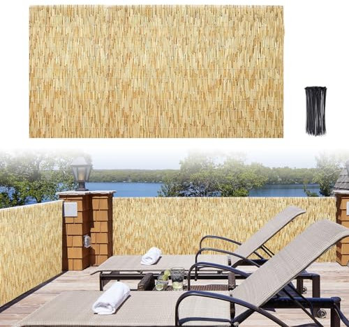 Rouleau de clôture en natte tissé à la main - Cloison de séparation durable pour jardin - 60 x 200 cm - Ligne noire carbonisée - Haute intimité - Plusieurs tailles disponibles