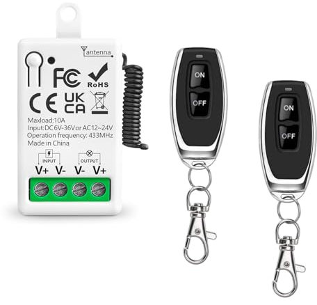 Tedeligo Interruptor de control remoto inalámbrico de 433 MHz CC 6V 24V 36V CA 12V 24V 10 A receptor de relé y 2 transmisor para iluminación LED de electrodomésticos