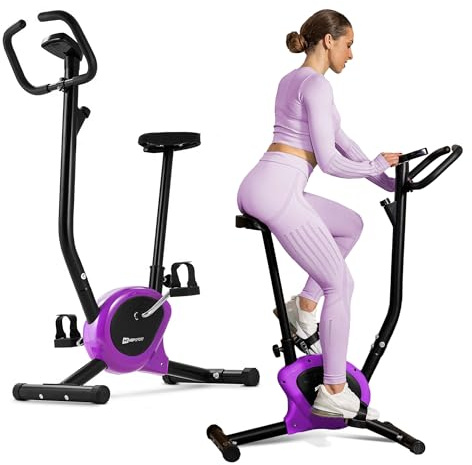 HOP-Sport® Vélo d'Appartement Mécanique HS-010H Rio, Compact pour Maison, Résistance Réglable, Ordinateur d'Entraînement avec Suivi des Calories, Pédales Antidérapantes, Jusqu'à 120 kg, Violet