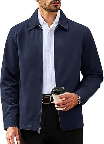TACVASEN Men's Lightweight Jacket Fall Casual Bomber Jackets Work Walking Sport Windbreaker with Pockets Navy,XL