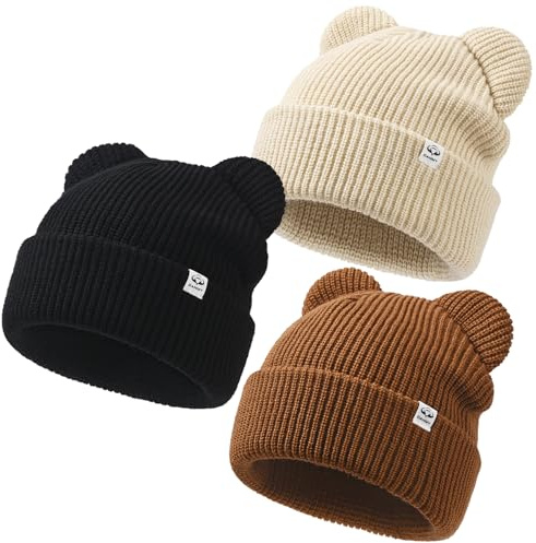 DANMY Baby Beanie Winter Knit Hat with Bear Ear for Infant Toddler Boys Girls Children Soft Knitted Hat Skull Cap 3-8 Years