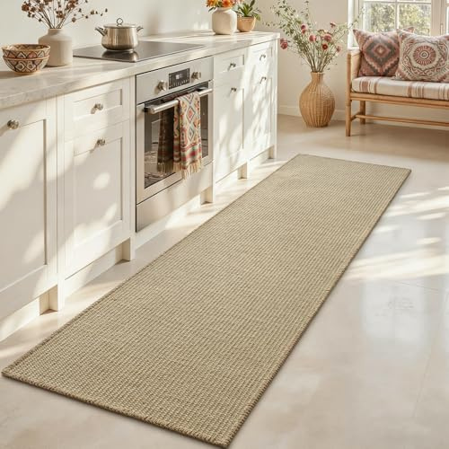 RESARE 100% Jute Kitchen Runner Rug Non Slip, 17x72 Kitchen Mats for Floor, Natural Fiber Woven Rugs Boho Kitchen Floor Mat Carpet for Front of Sink, Hallways, Entryway, Laundry