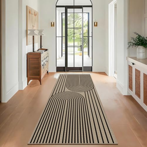 VSIWB Teppich Läufer Flur 80x200cm, Jute Aussehen Küchenteppich, Waschbarer Teppich Flur, rutschfest Küchenläufer, Schwarz Outdoor Teppich für Küche, Wohnzimmer, Schlafzimmer, Diele, Eingang, Balkon