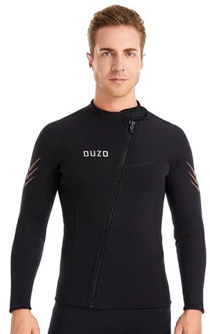 Chaqueta de Traje de Neopreno para Hombre, 3 mm con Cremallera Frontal, Manga Larga, Parte Superior para Natación, Snorkel, Buceo y Kayak