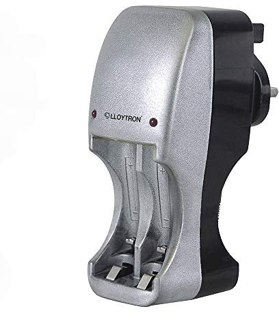 LLOYTRON Slimline AA / AAA Battery Charger for NiMh / NiCd Rechargeable Batteries - Charge 2 or 4 Batteries at Once - B1501 - Silver