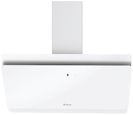 Candy CVMA 90 W, cappa aspirante 90 CM, 4 Livelli Potenza, 213 W, 620 M3/H, Valvola Antiretorno, Timer, Filtri Carbonio, Pannello Alluminio Antigasso, Illuminazione LED, 60 dB, Vetro Bianco