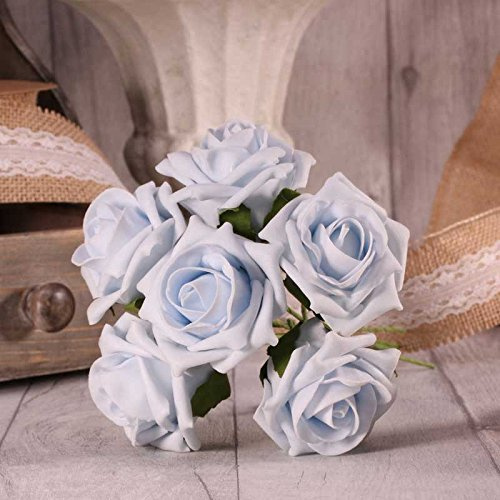 Apac FOAM ROSE BUNCH 7 CM 22 COLOURS WEDDING BOUQUET DECOR CENTREPIECES (Baby Blue)