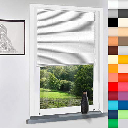Mass-Gardinen-Shop Aluminium Jalousie nach Maß, Endloskette, Kette, Monocomando, Maßanfertigung, für Fenster und Türen, Alu, Fenster, Klemmfix ohne Bohren (Weiß, Höhe: 130cm x Breite: 160cm)