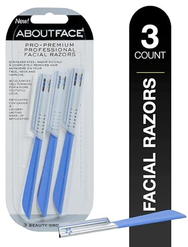 About Face Pro-Premium Facial Razors - 3 Beauty Groomers for Hair Removal, Ideal for Shaving, Exfoliating, Dermaplaning and Brow Shaping, Japanese Stainless Steel Gently Removes Facial Hair