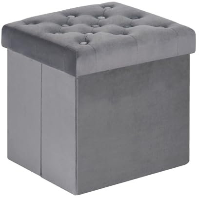 Bonlife Faltbarer Sitztruhe mit Stauraum,Samt Sitzwürfel Couch Hocker,Aufbewahrungsbox mit Deckel,Fußhocker Samttuch,Sitzhocker Grau,40x40x40cm