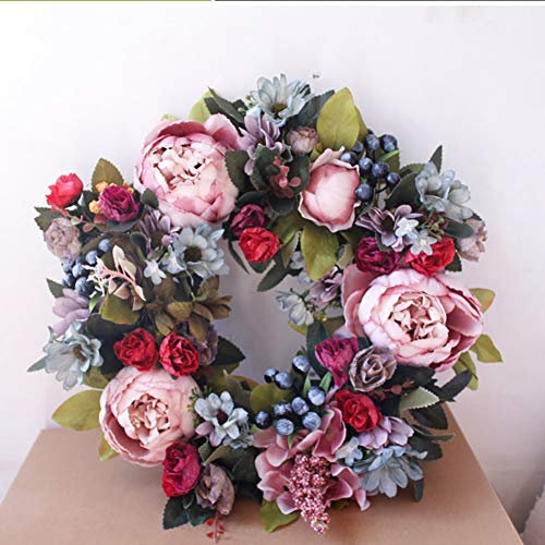 Türkranz mit Blumen - Künstlicher Wandkranz für Haustür, Dekoration für Frühling und Ostern